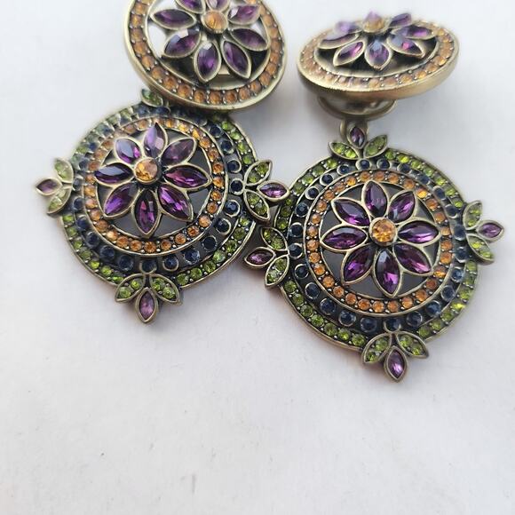 Heidi Daus Crystal Kaleidoscope French Twist Round Clip On Dangle Earrings 2in1 - Picture 7 of 11